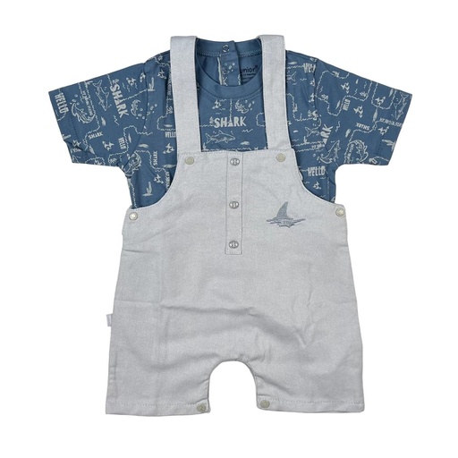 Junior Rouned Printed Jumpsuit Baby Boy -Blue,Gray